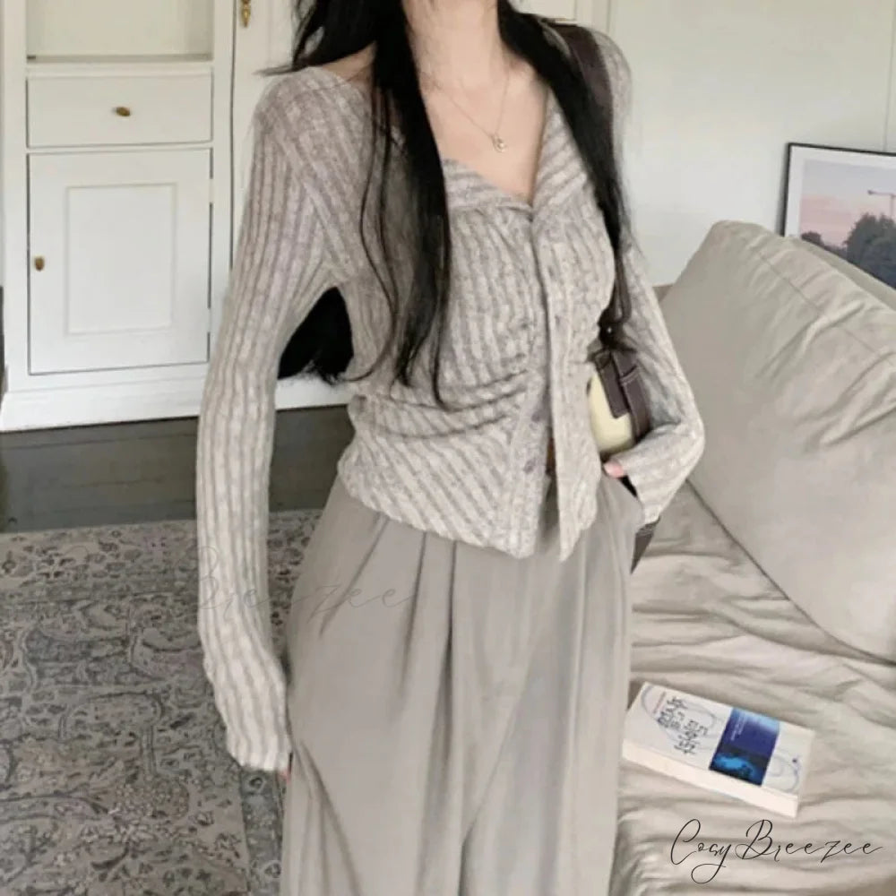 Autumn Y2k Knit V Lapel Long Sleeve Vintage Korean Cardigan