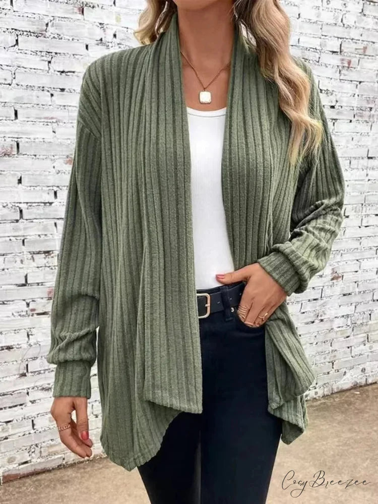 Autumnal Winter Cozy Long Sleeve Loose Plain Casual Comfortable Soft Stylish Sweater Army Green / S