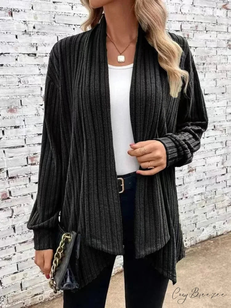 Autumnal Winter Cozy Long Sleeve Loose Plain Casual Comfortable Soft Stylish Sweater BLACK / S