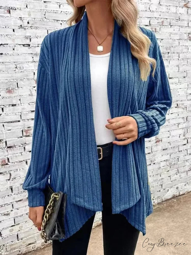 Autumnal Winter Cozy Long Sleeve Loose Plain Casual Comfortable Soft Stylish Sweater BLUE / S