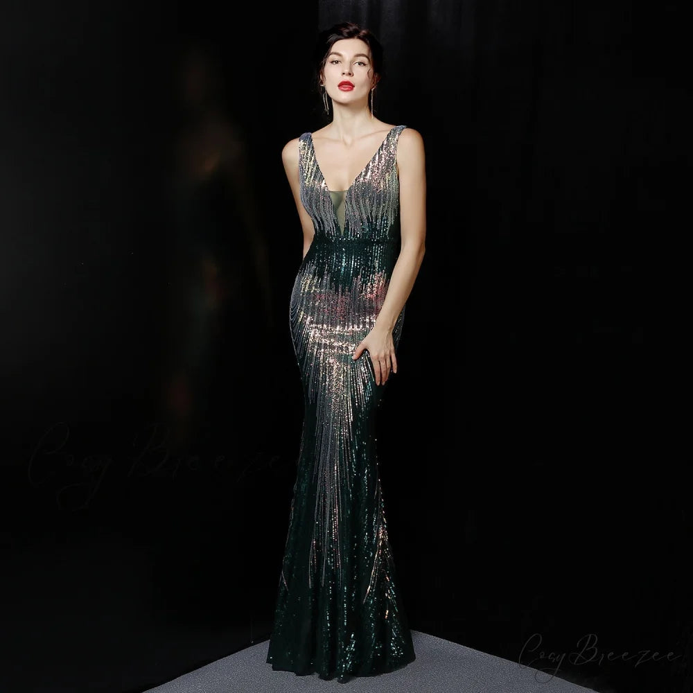 Ava Colorful Stylish Sequin Formal Dress HUNTER / XS