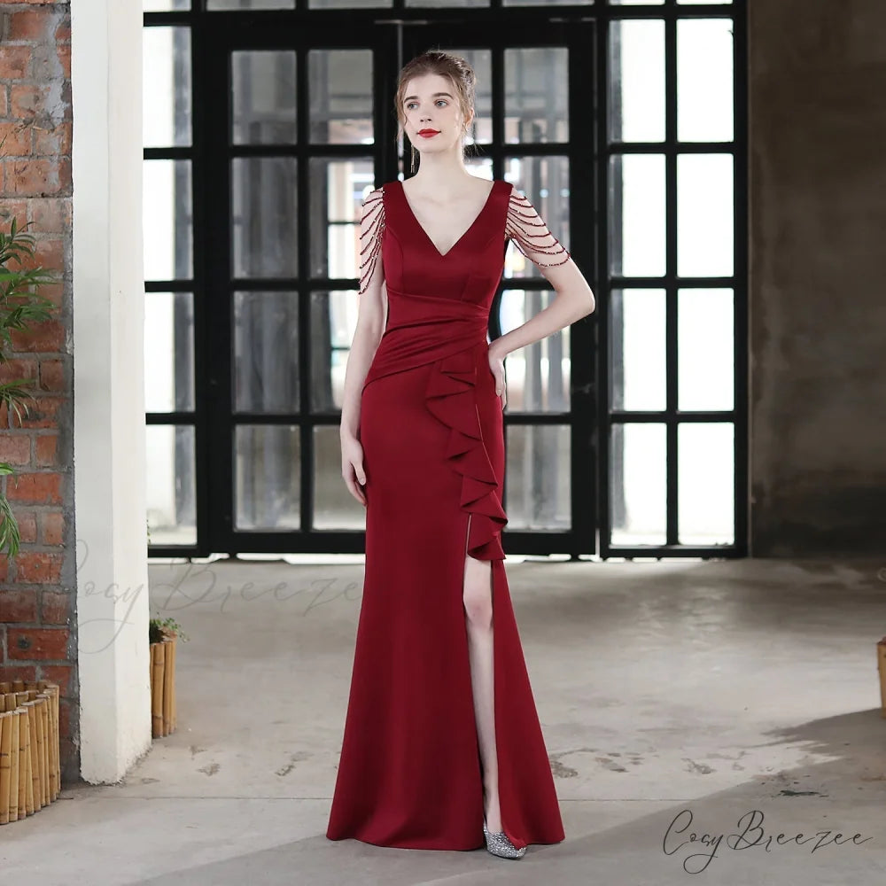 Ava Cowl Stylish Neck Formal Dress BURGUNDY / XS