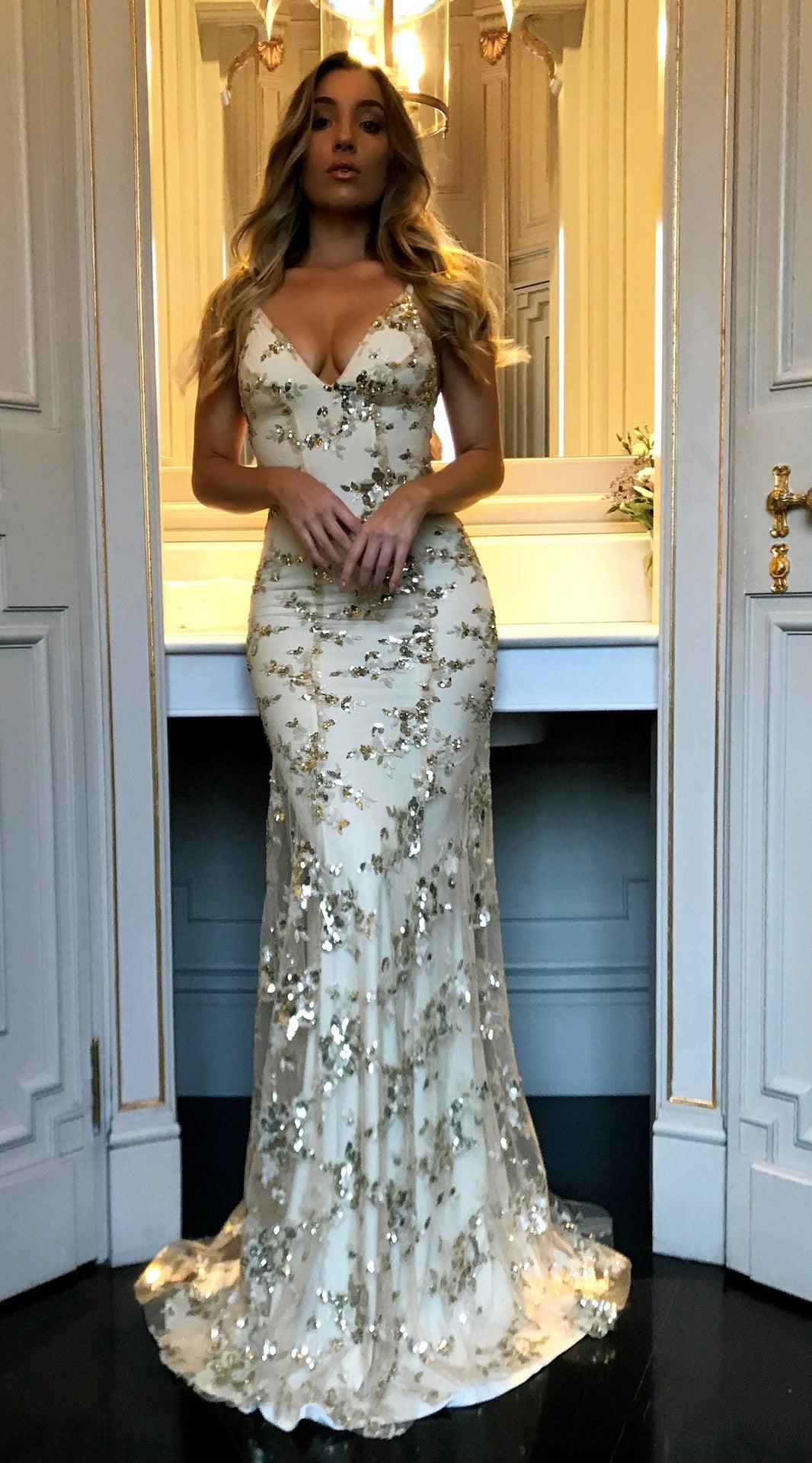 Sequin Backless V-Neck Strappy Tie Dress Party Dress