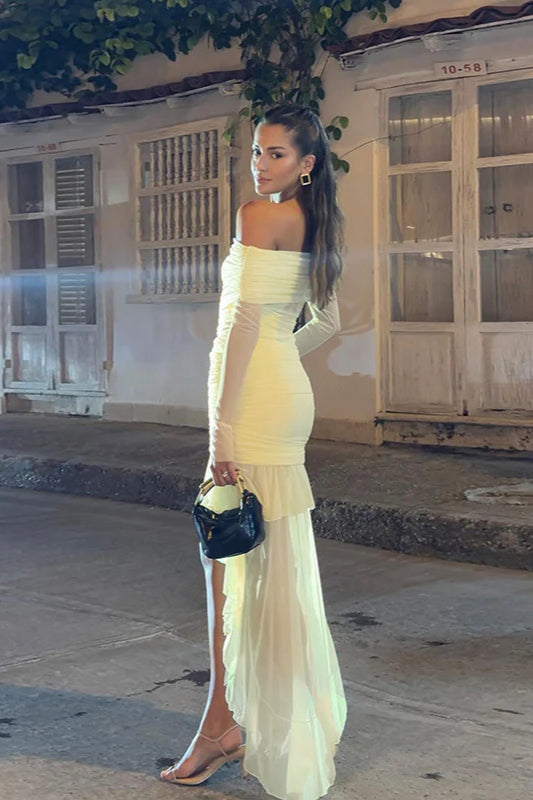 Fall New Slim-Fit Pleated Off-Shoulder Party Dress