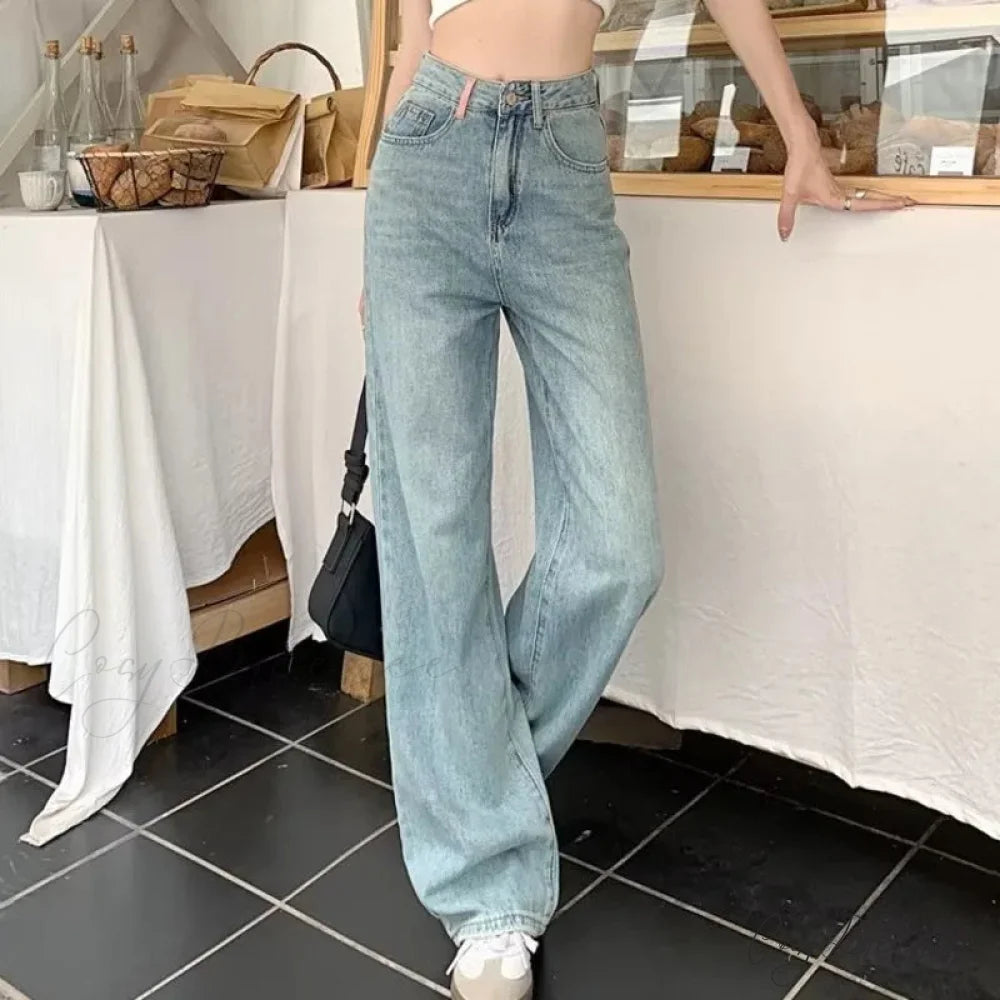 Baby Blue Loose Straight Thin Summer Tassel Versatile Trend Women’s Jean