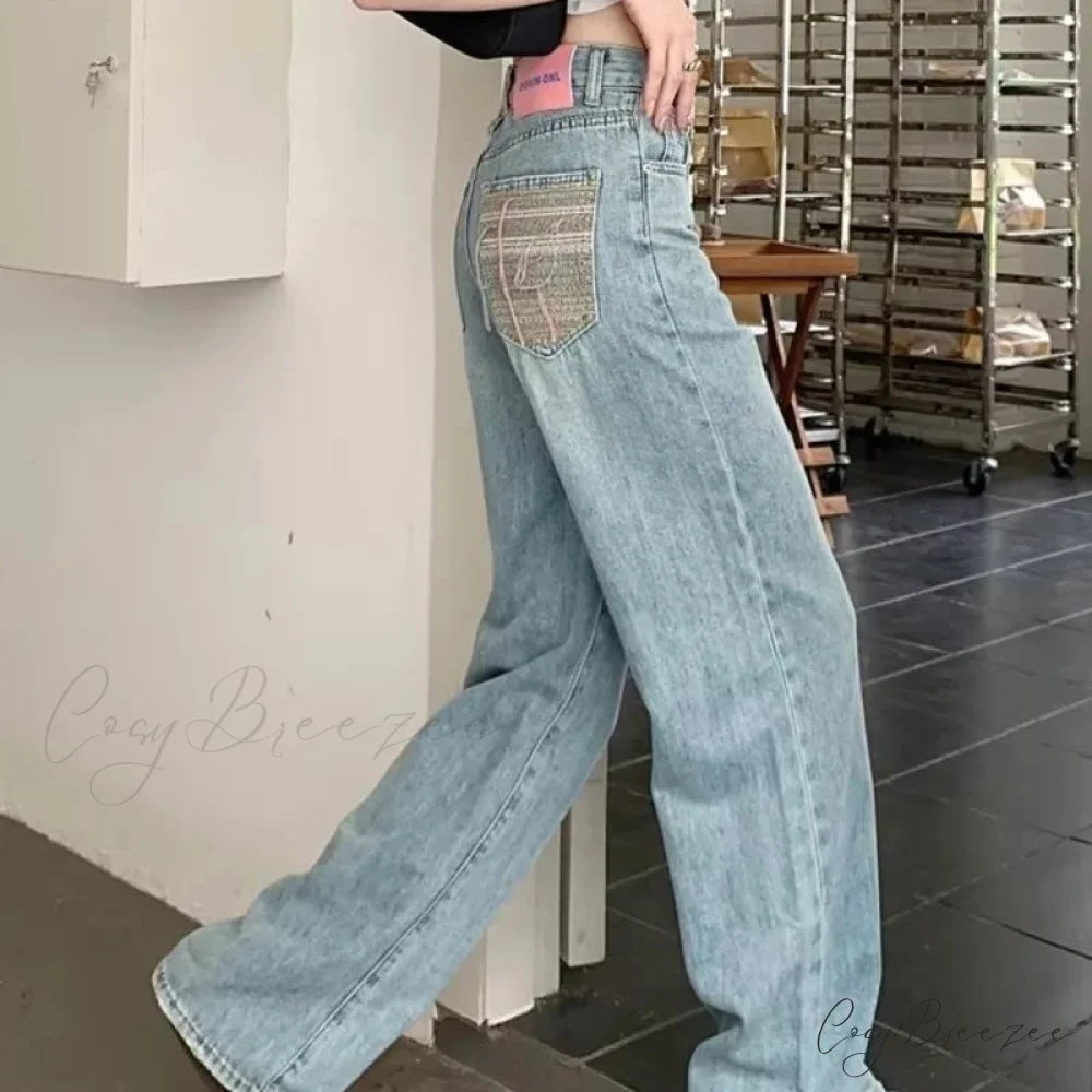 Baby Blue Loose Straight Thin Summer Tassel Versatile Trend Women’s Jean