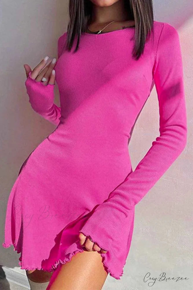 Back Strap Long Sleeve Mini Dress Rose / L