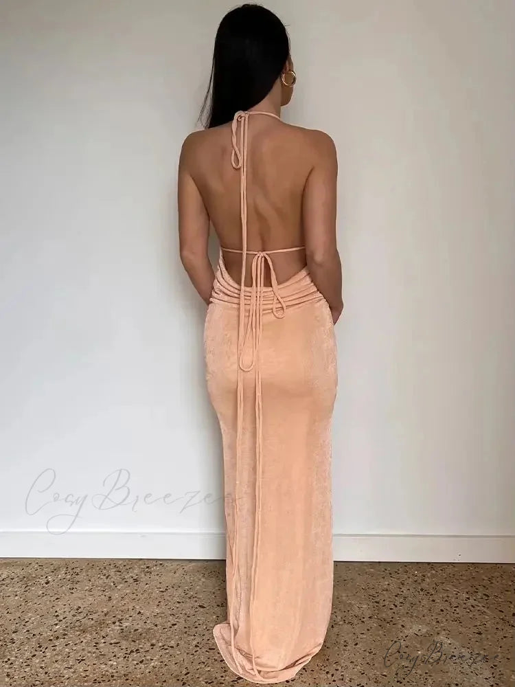 Backless Draped Maxi Dress