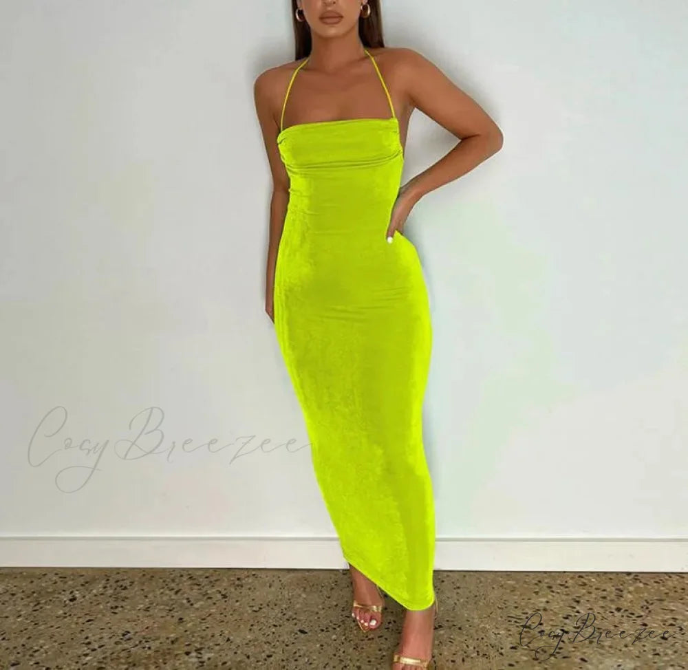 Backless Draped Maxi Dress Yellow / S