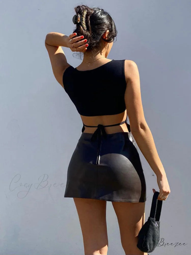 Backless Irregular Back Crop Straps Top Women’s Sleeveless - Top Black / L