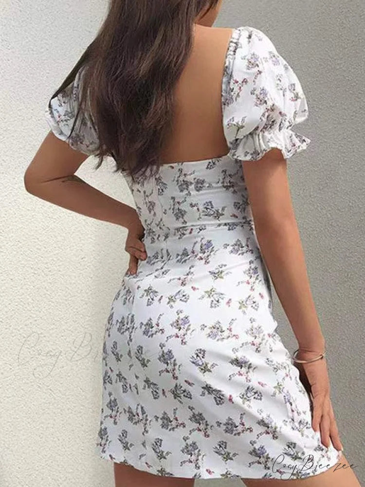 Backless Printed Graceful Slip Mini Dress