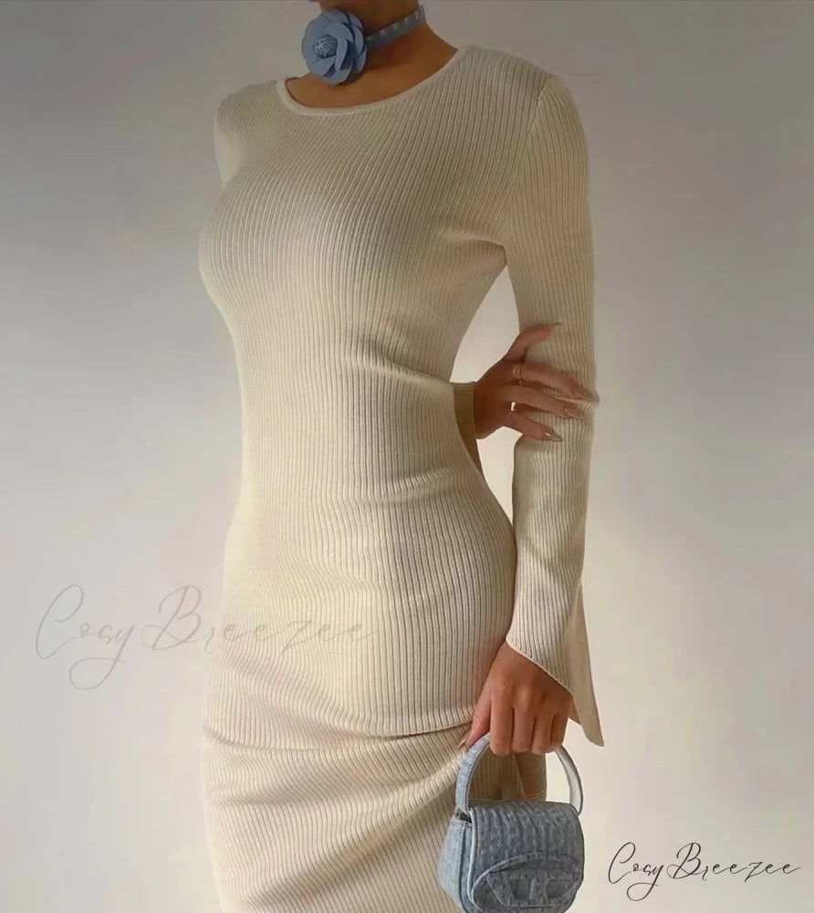Backless Ribbed Knit Maxi Dress
