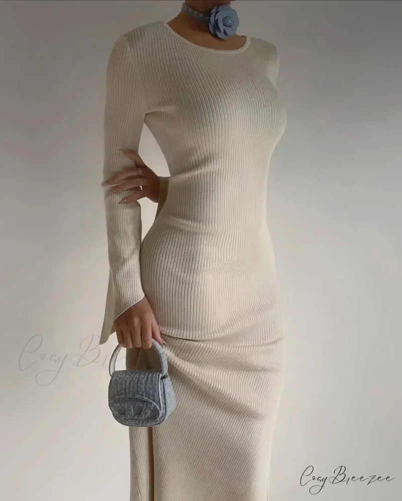 Backless Ribbed Knit Maxi Dress