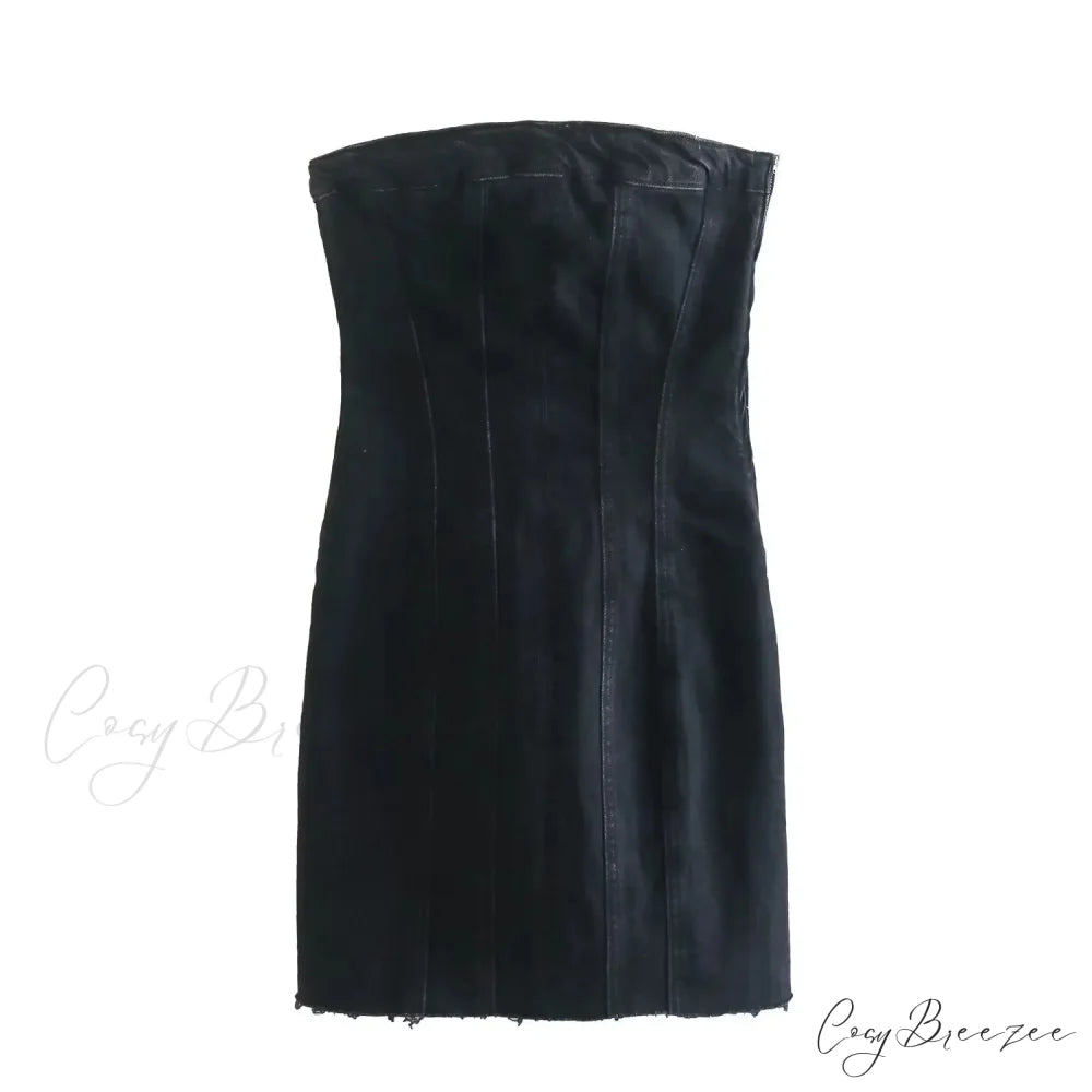 Backless Strapless Sleeveless Sexy Bodycon Mini Dress Black / XS