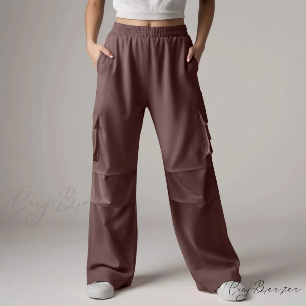Baggy Cargo Sweatpants with Pockets Pants Brown / S pants-241228