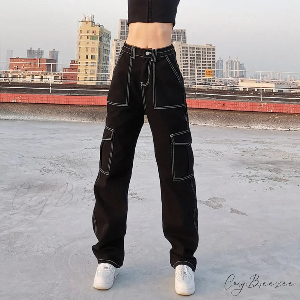 Baggy Jeans 90s Brown Women Vintage Streetwear Black / S