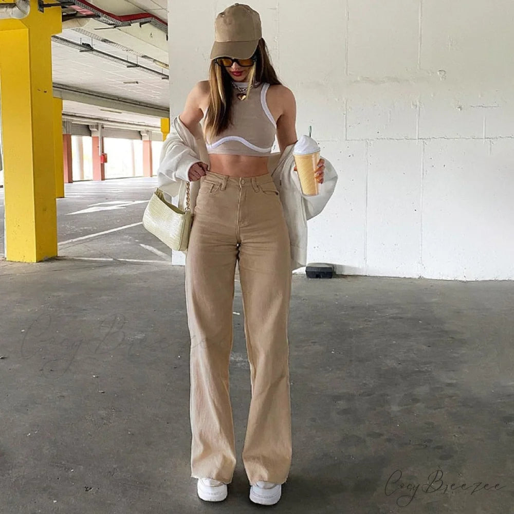Baggy Jeans 90s Brown Women Vintage Streetwear Khaki / S