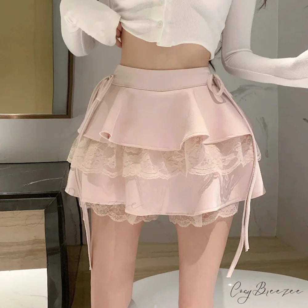 Bandage Lace Lolita Skirt Pink / S skirts-250223