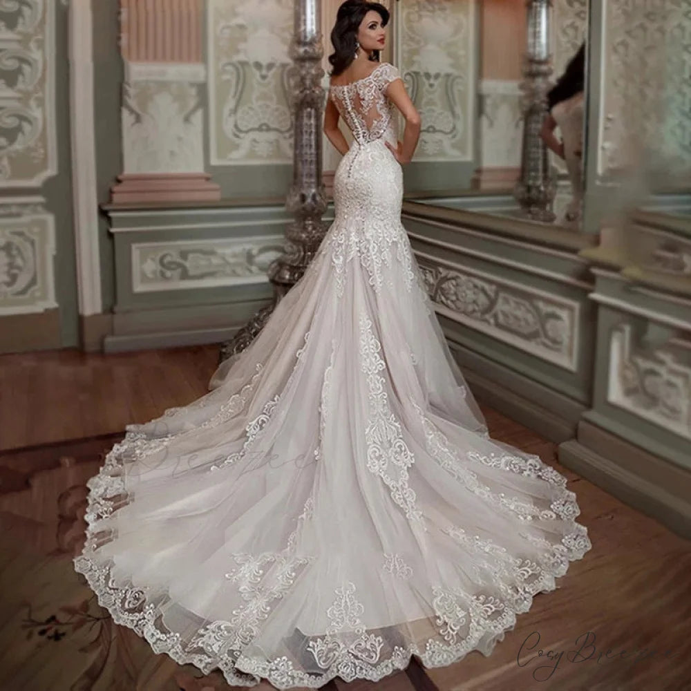 Bare-Shoulder Lace Mermaid Bridal Dress weddingdress-250223