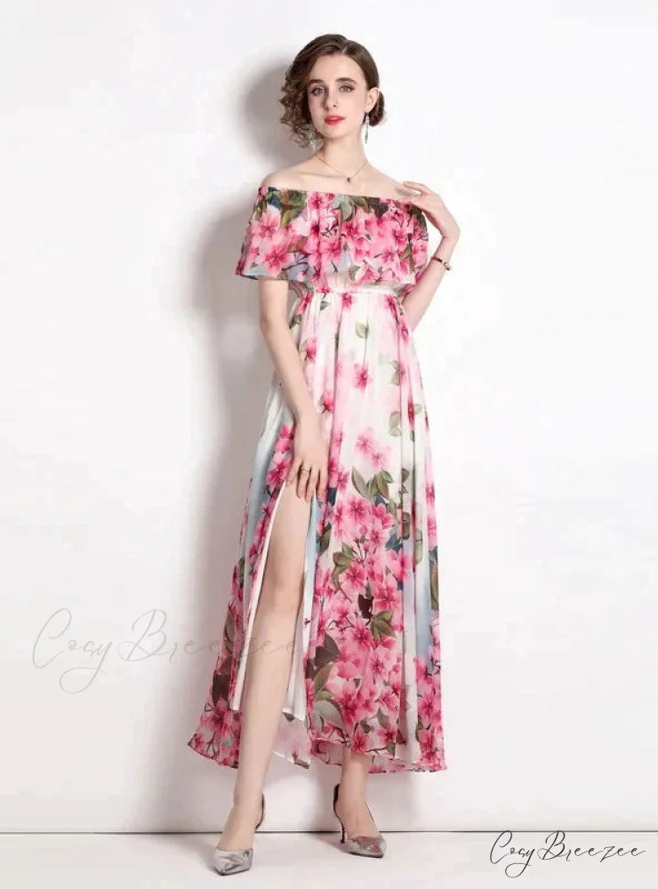 Beach Split Chiffon Dress with Lotus Leaf Design