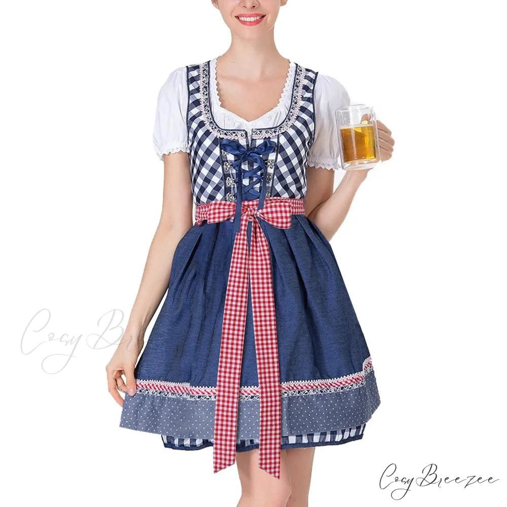 Beer Ladies Halloween Costume Summer Midi Casual Dress Blue / S