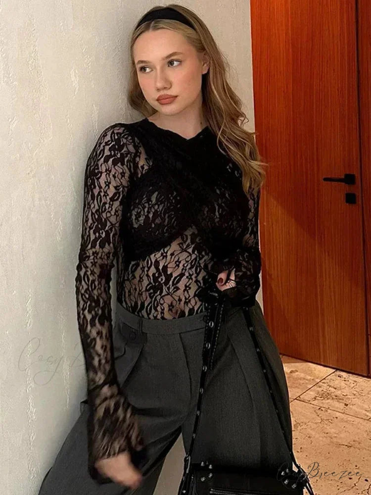 BELKA Elegant LACE BLOUSE Black / S