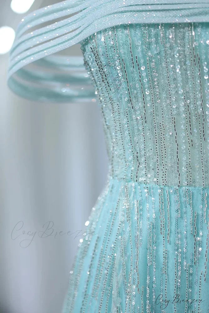 Bella Off-the-Shoulder Graceful Beaded Maxi Dress