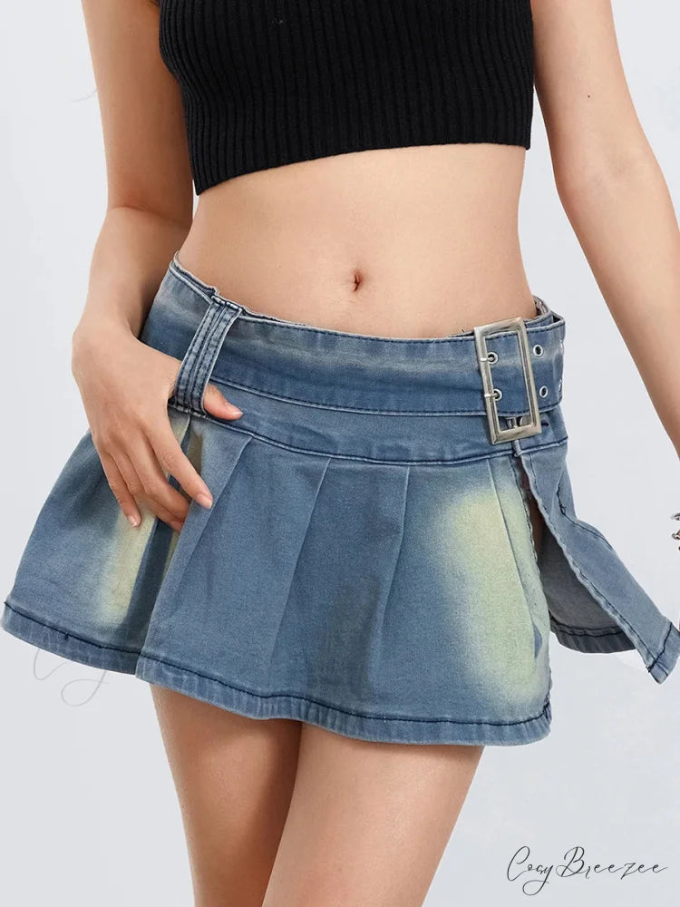 Belted Folded A-Line Skirt skirts-250223
