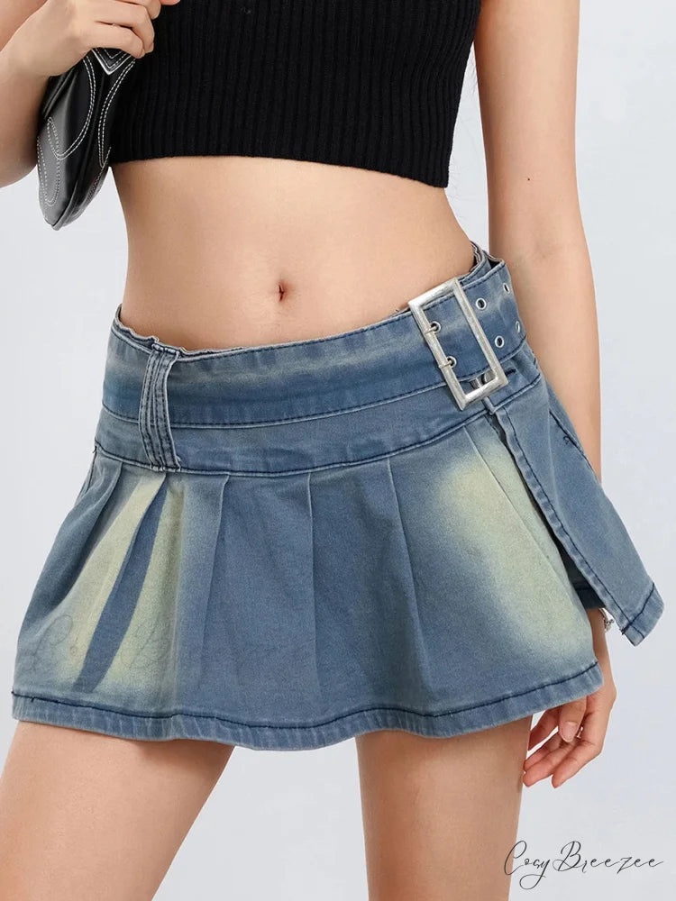 Belted Folded A-Line Skirt skirts-250223