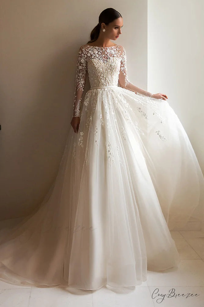 Bennett Long Graceful Sleeve Wedding Dress Ivory / 2