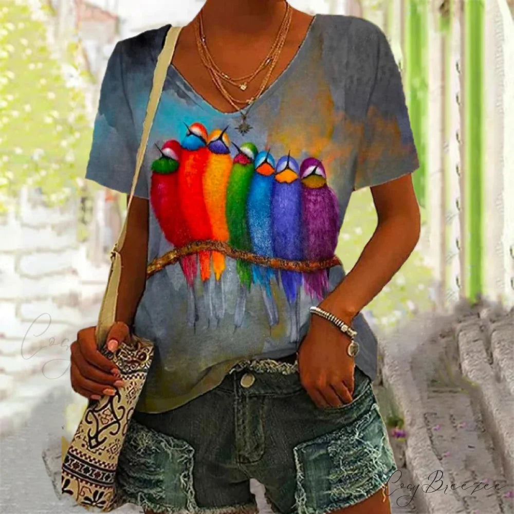 Bird Colorful Abstract T-Shirt in Design Multicolor / S