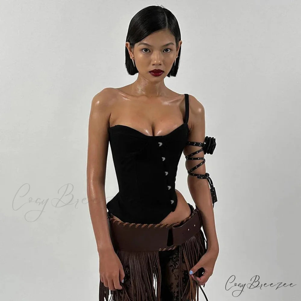 Black Asymetric Stylish Corset Top black / M