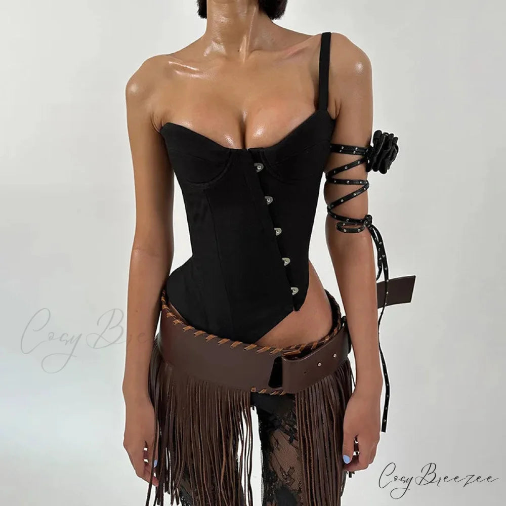 Black Asymetric Stylish Corset Top black / S
