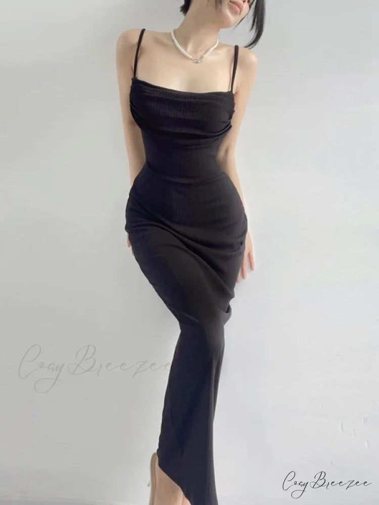 Black Backless Bodycon Dress M / Coffee