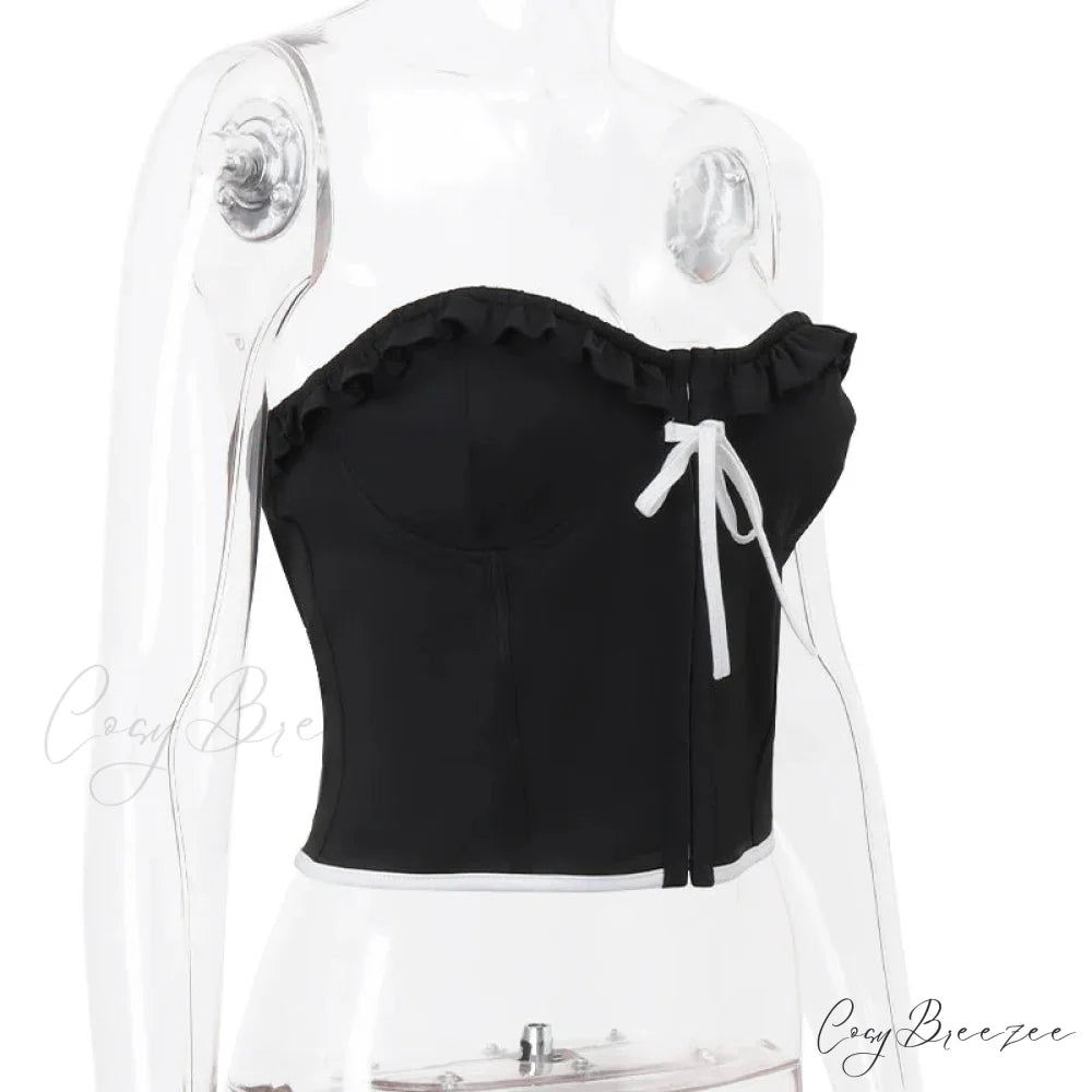Black Bow Stylish Hook Crop Top