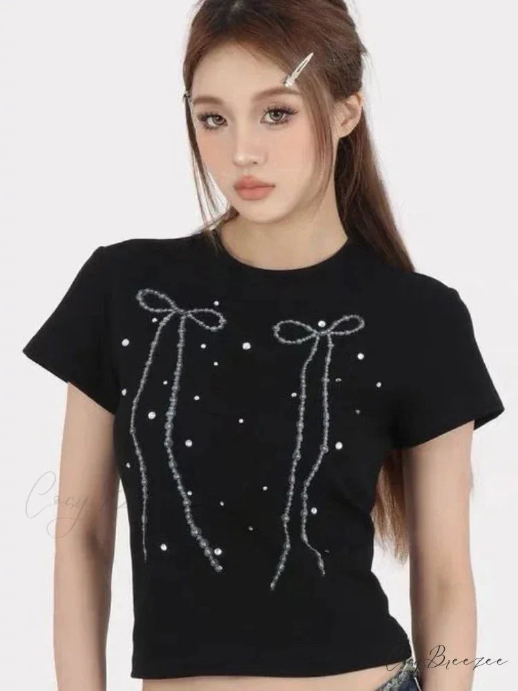 Black Bow Stylish Print Tee