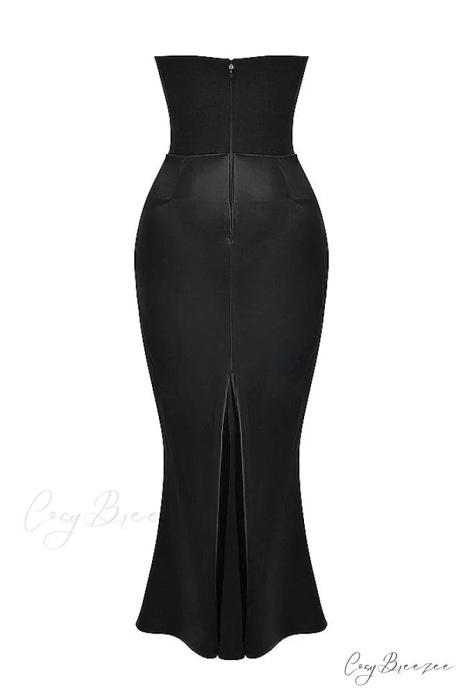 Black Corset Tube Charming Satin Maxi Dress