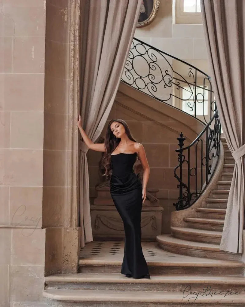 Black Corset Tube Charming Satin Maxi Dress