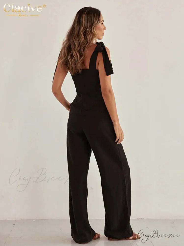 Black Cotton Fitted Sleeveless Work Set officetwopieceset-250223