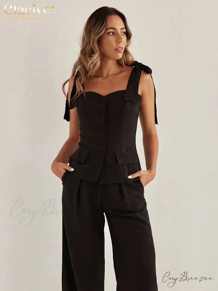 Black Cotton Fitted Sleeveless Work Set officetwopieceset-250223