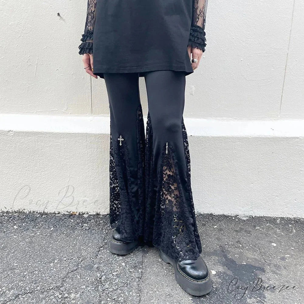 Black Lace Flared Halloween Pants