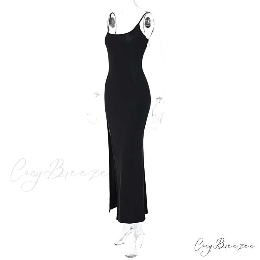 Black Lace Patchwork Charming Maxi Slit Dress