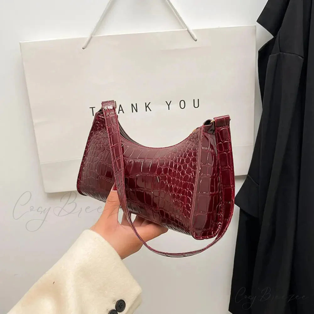 Black PU Leather Retro Hobo Bag Wine red A shoulder-250126