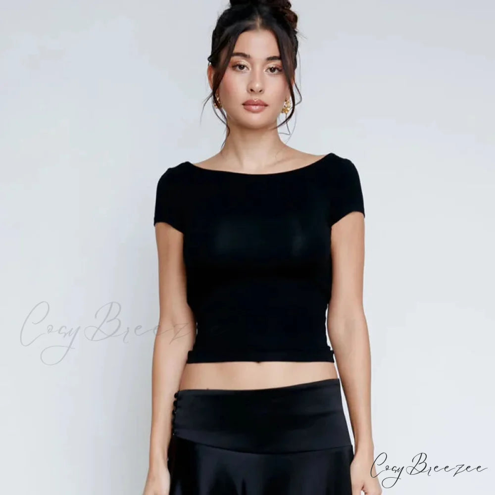 Black Short Stylish Sleeve Backless Top
