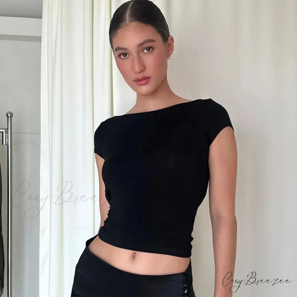 Black Short Stylish Sleeve Backless Top