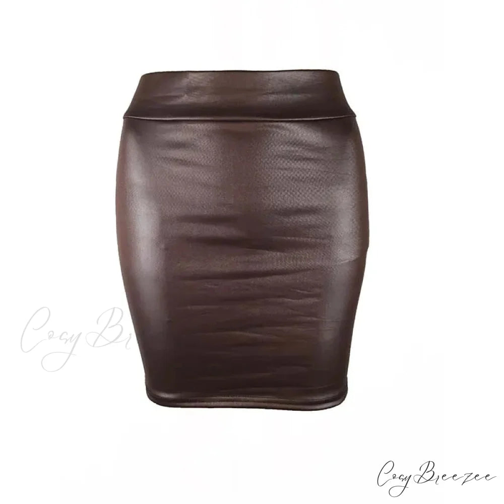 Black Slim Sexy Fashion High Waist Korean Chic Mini Skirt Brown / S