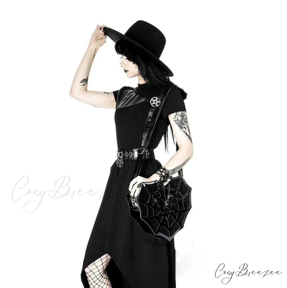 Black Spider Web Punk Creative Women’s Halloween Designer Shoulder Crossbody Bag Black / 30x30x8cm