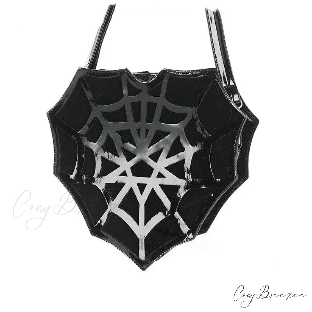 Black Spider Web Punk Creative Women’s Halloween Designer Shoulder Crossbody Bag Black / 30x30x8cm