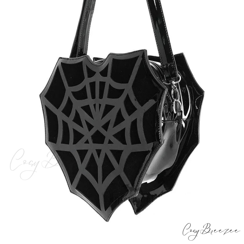 Black Spider Web Punk Creative Women’s Halloween Designer Shoulder Crossbody Bag Black / 30x30x8cm