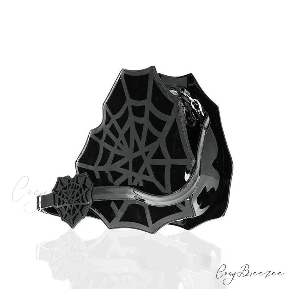 Black Spider Web Punk Creative Women’s Halloween Designer Shoulder Crossbody Bag Black / 30x30x8cm